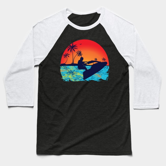 Jet Ski Sunset Palm Design Baseball T-Shirt by echopark12